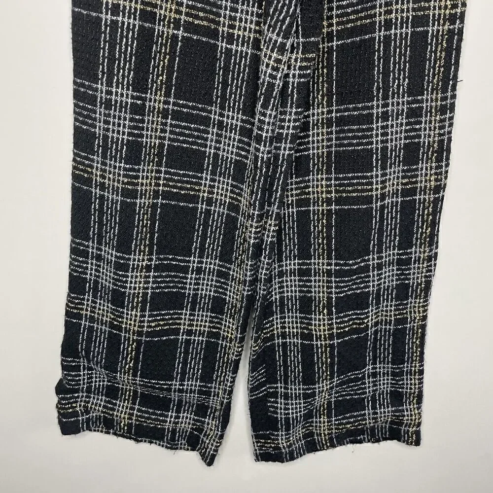 SLATE & WILLOW Pants Womens Small Black Tweed Wide Leg Trousers Plaid - Picture 6 of 15
